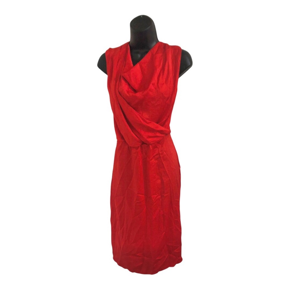 BCBG red satin effect cowlneck style slinky sheath dress size‎ medium brand new